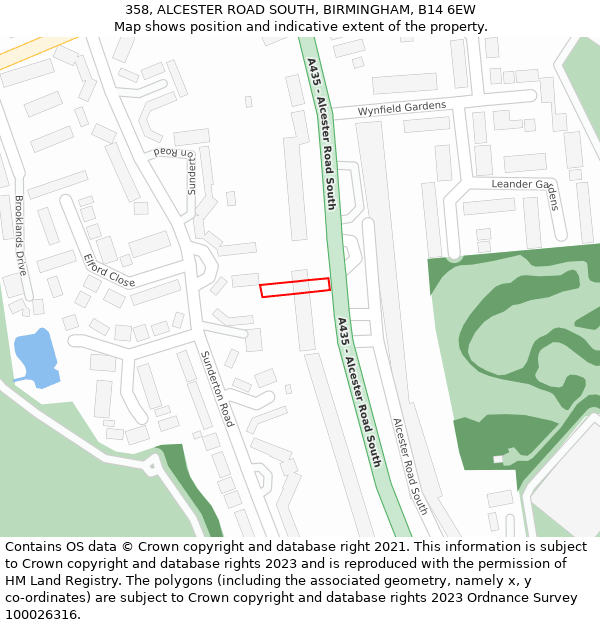 358, ALCESTER ROAD SOUTH, BIRMINGHAM, B14 6EW: Location map and indicative extent of plot