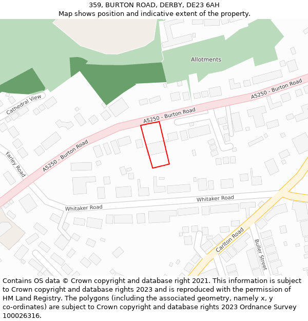 359, BURTON ROAD, DERBY, DE23 6AH: Location map and indicative extent of plot