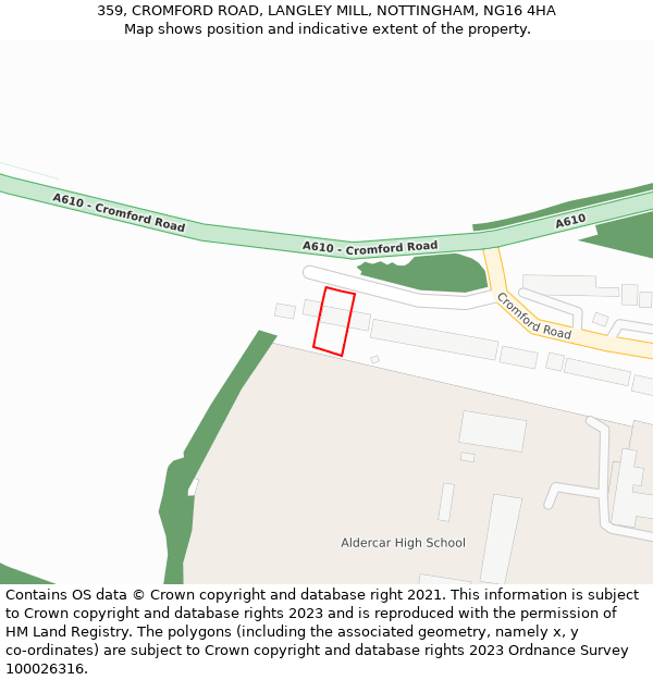359, CROMFORD ROAD, LANGLEY MILL, NOTTINGHAM, NG16 4HA: Location map and indicative extent of plot
