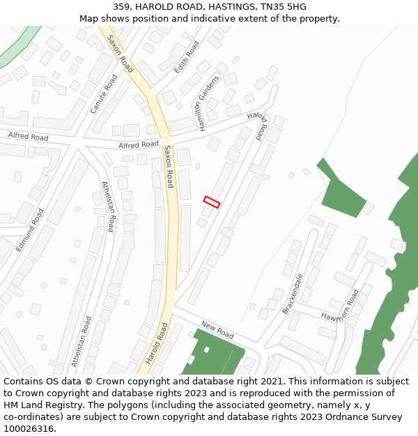 359, HAROLD ROAD, HASTINGS, TN35 5HG: Location map and indicative extent of plot