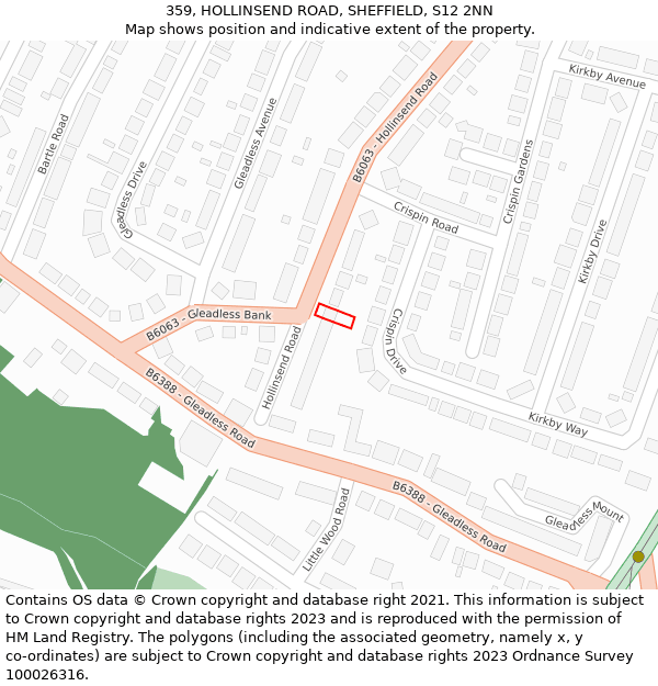 359, HOLLINSEND ROAD, SHEFFIELD, S12 2NN: Location map and indicative extent of plot