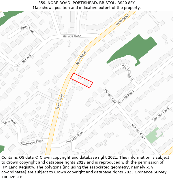 359, NORE ROAD, PORTISHEAD, BRISTOL, BS20 8EY: Location map and indicative extent of plot
