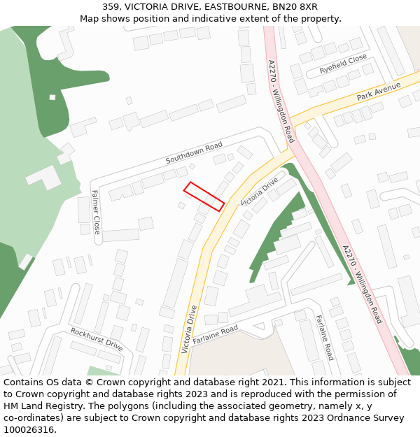 359, VICTORIA DRIVE, EASTBOURNE, BN20 8XR: Location map and indicative extent of plot