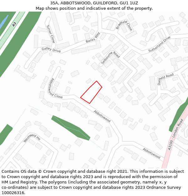 35A, ABBOTSWOOD, GUILDFORD, GU1 1UZ: Location map and indicative extent of plot