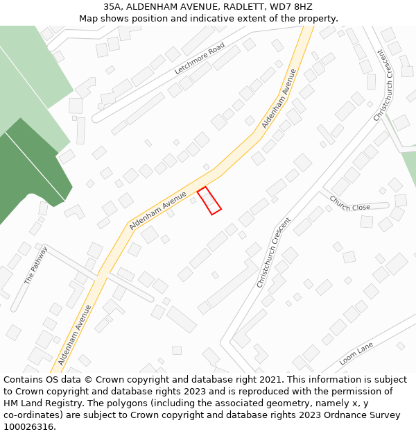 35A, ALDENHAM AVENUE, RADLETT, WD7 8HZ: Location map and indicative extent of plot