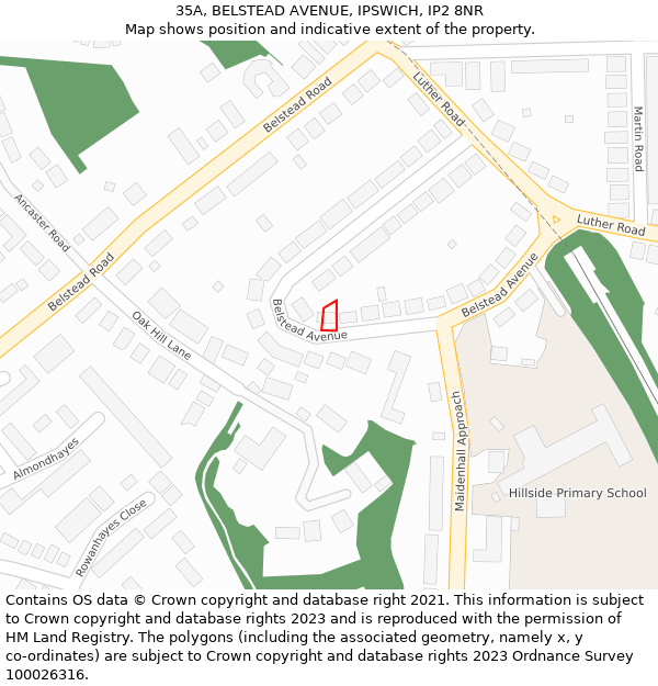 35A, BELSTEAD AVENUE, IPSWICH, IP2 8NR: Location map and indicative extent of plot