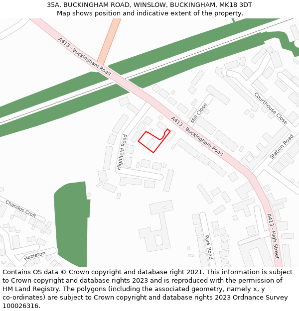 35A, BUCKINGHAM ROAD, WINSLOW, BUCKINGHAM, MK18 3DT: Location map and indicative extent of plot