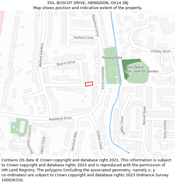35A, BUSCOT DRIVE, ABINGDON, OX14 2BJ: Location map and indicative extent of plot