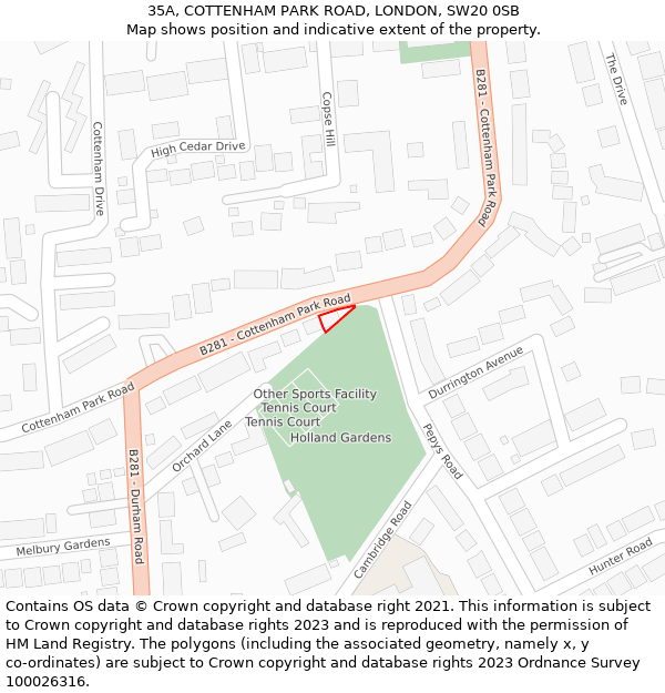 35A, COTTENHAM PARK ROAD, LONDON, SW20 0SB: Location map and indicative extent of plot