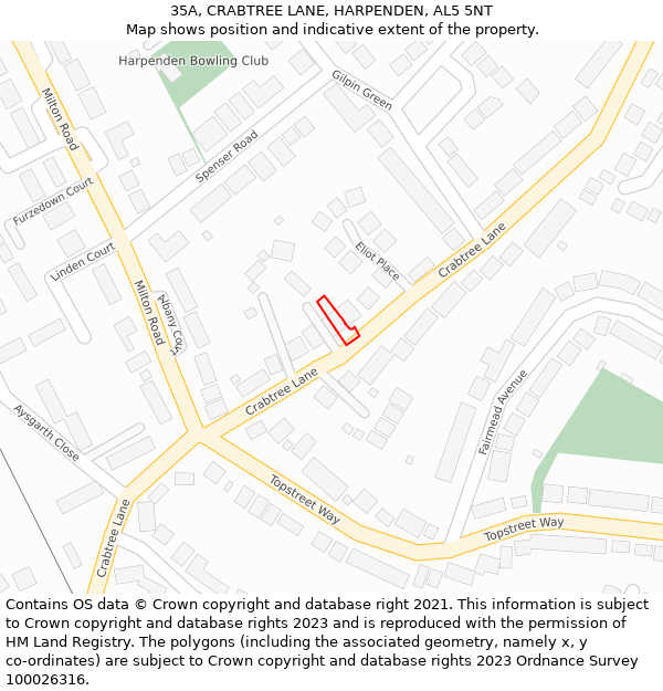 35A, CRABTREE LANE, HARPENDEN, AL5 5NT: Location map and indicative extent of plot