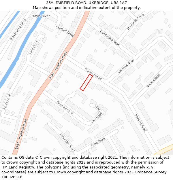 35A, FAIRFIELD ROAD, UXBRIDGE, UB8 1AZ: Location map and indicative extent of plot