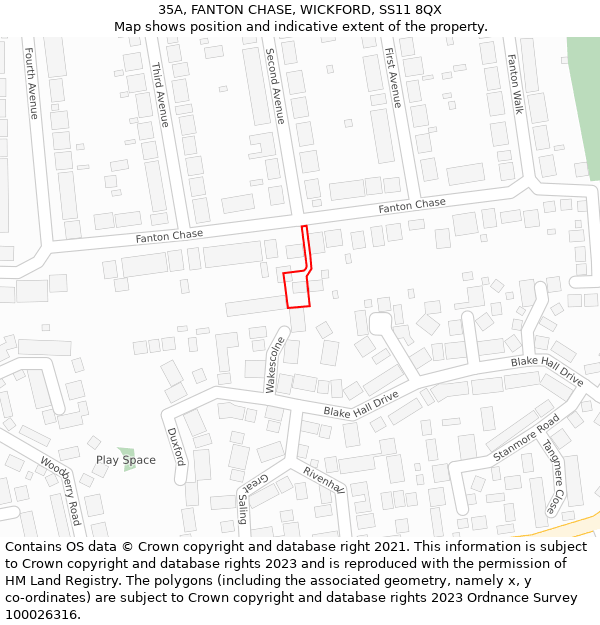 35A, FANTON CHASE, WICKFORD, SS11 8QX: Location map and indicative extent of plot