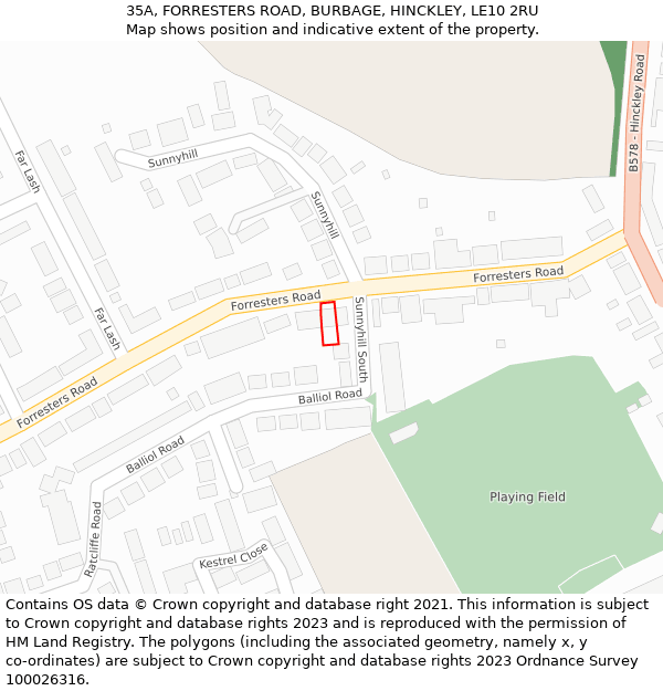 35A, FORRESTERS ROAD, BURBAGE, HINCKLEY, LE10 2RU: Location map and indicative extent of plot