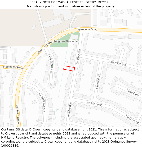 35A, KINGSLEY ROAD, ALLESTREE, DERBY, DE22 2JJ: Location map and indicative extent of plot