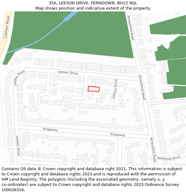35A, LEESON DRIVE, FERNDOWN, BH22 9QL: Location map and indicative extent of plot