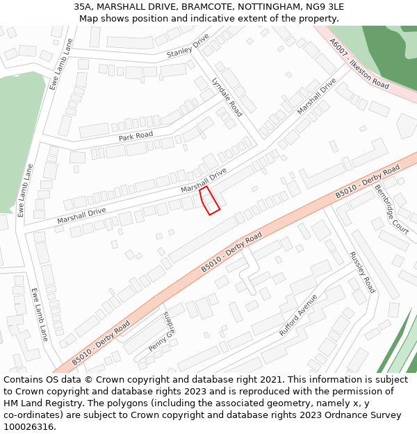 35A, MARSHALL DRIVE, BRAMCOTE, NOTTINGHAM, NG9 3LE: Location map and indicative extent of plot