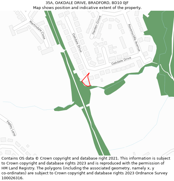 35A, OAKDALE DRIVE, BRADFORD, BD10 0JF: Location map and indicative extent of plot