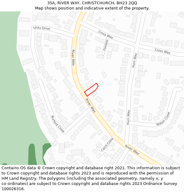 35A, RIVER WAY, CHRISTCHURCH, BH23 2QQ: Location map and indicative extent of plot