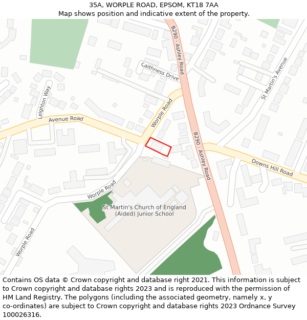 35A, WORPLE ROAD, EPSOM, KT18 7AA: Location map and indicative extent of plot