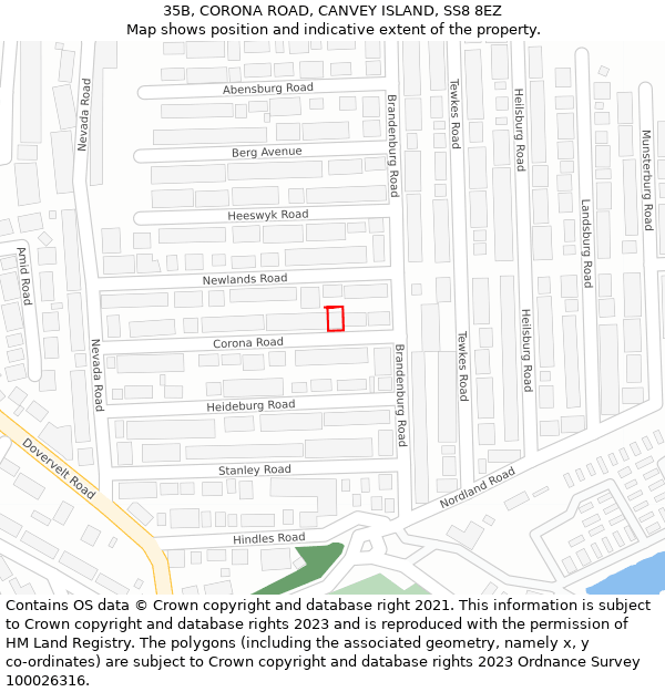 35B, CORONA ROAD, CANVEY ISLAND, SS8 8EZ: Location map and indicative extent of plot