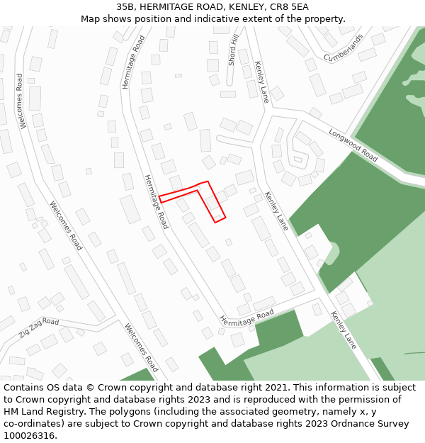 35B, HERMITAGE ROAD, KENLEY, CR8 5EA: Location map and indicative extent of plot
