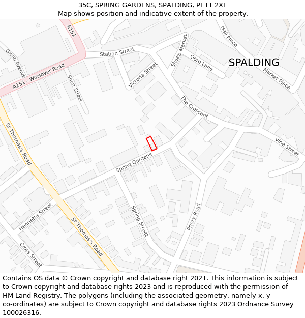 35C, SPRING GARDENS, SPALDING, PE11 2XL: Location map and indicative extent of plot