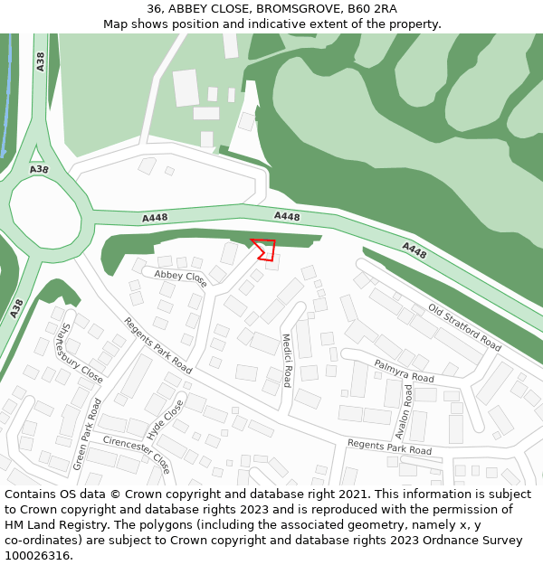 36, ABBEY CLOSE, BROMSGROVE, B60 2RA: Location map and indicative extent of plot