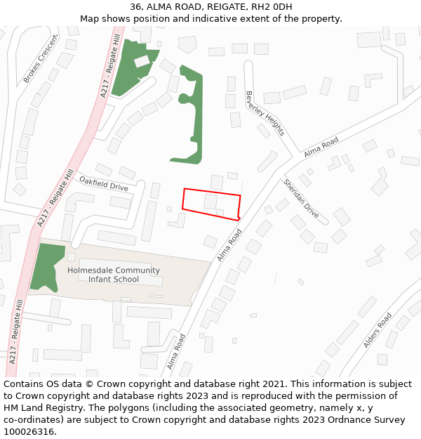 36, ALMA ROAD, REIGATE, RH2 0DH: Location map and indicative extent of plot