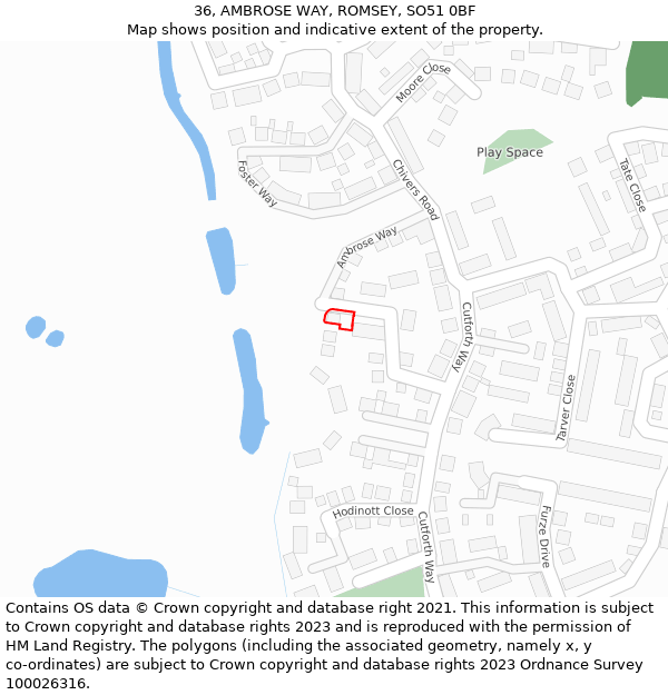 36, AMBROSE WAY, ROMSEY, SO51 0BF: Location map and indicative extent of plot