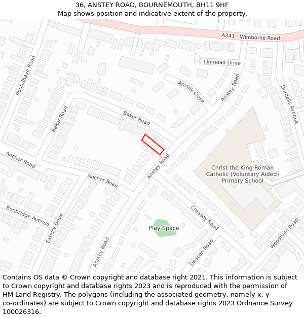 36, ANSTEY ROAD, BOURNEMOUTH, BH11 9HF: Location map and indicative extent of plot