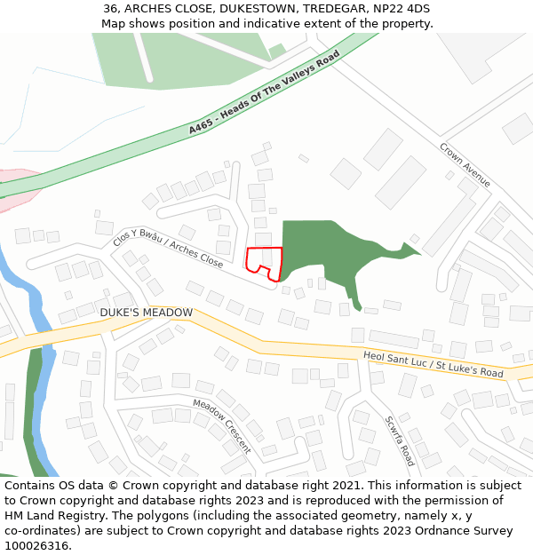 36, ARCHES CLOSE, DUKESTOWN, TREDEGAR, NP22 4DS: Location map and indicative extent of plot