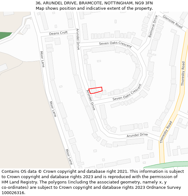 36, ARUNDEL DRIVE, BRAMCOTE, NOTTINGHAM, NG9 3FN: Location map and indicative extent of plot