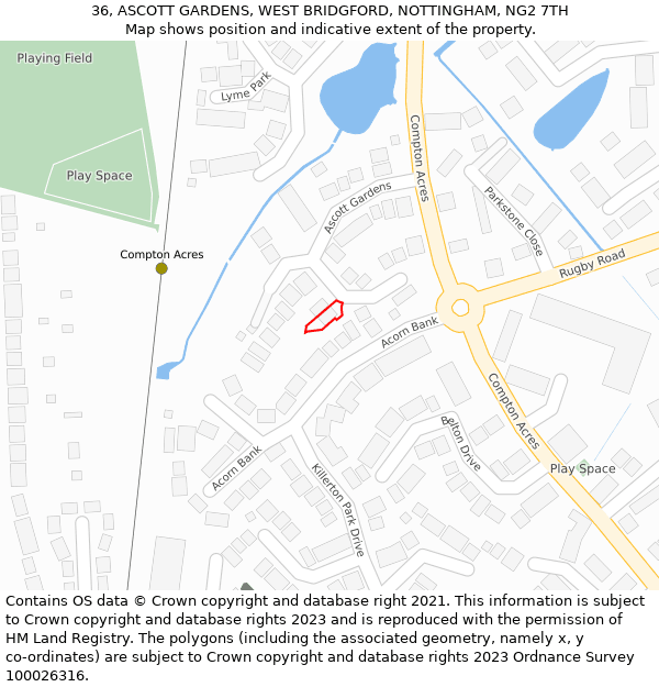 36, ASCOTT GARDENS, WEST BRIDGFORD, NOTTINGHAM, NG2 7TH: Location map and indicative extent of plot