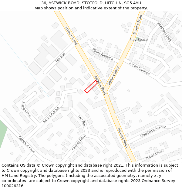 36, ASTWICK ROAD, STOTFOLD, HITCHIN, SG5 4AU: Location map and indicative extent of plot