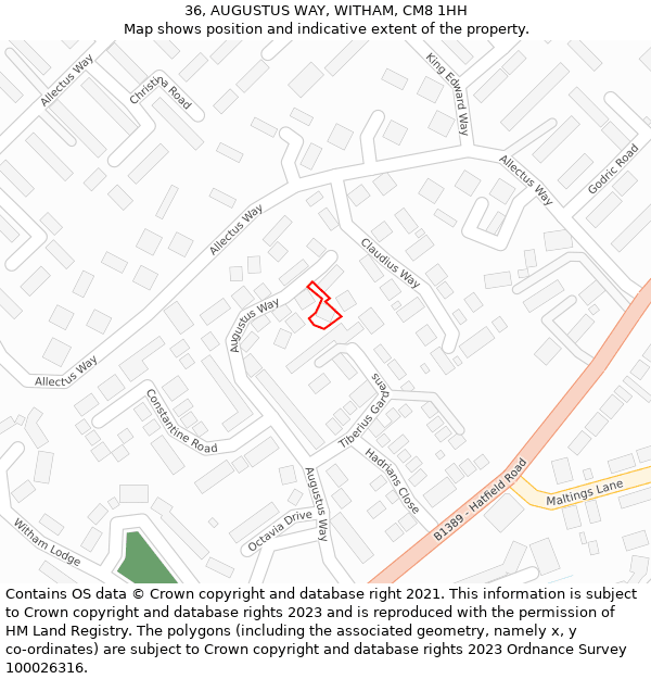 36, AUGUSTUS WAY, WITHAM, CM8 1HH: Location map and indicative extent of plot