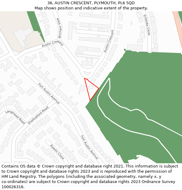 36, AUSTIN CRESCENT, PLYMOUTH, PL6 5QD: Location map and indicative extent of plot
