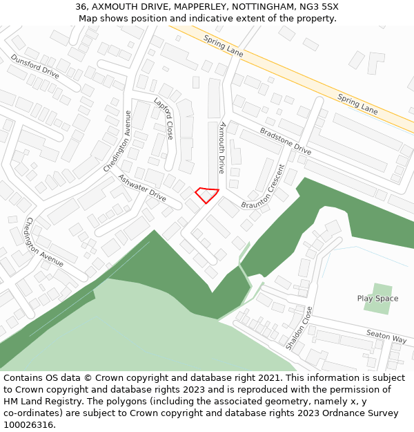 36, AXMOUTH DRIVE, MAPPERLEY, NOTTINGHAM, NG3 5SX: Location map and indicative extent of plot