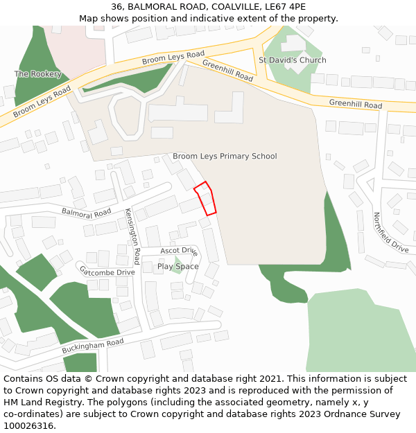 36, BALMORAL ROAD, COALVILLE, LE67 4PE: Location map and indicative extent of plot