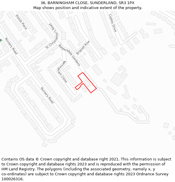 36, BARNINGHAM CLOSE, SUNDERLAND, SR3 1PX: Location map and indicative extent of plot