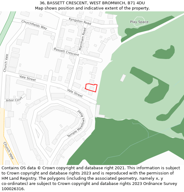 36, BASSETT CRESCENT, WEST BROMWICH, B71 4DU: Location map and indicative extent of plot