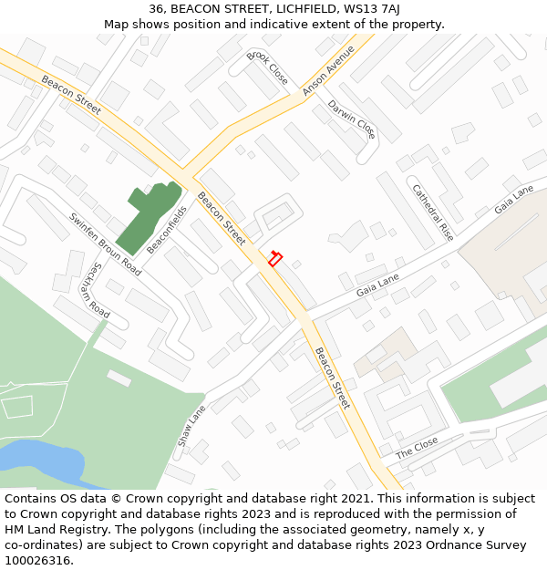 36, BEACON STREET, LICHFIELD, WS13 7AJ: Location map and indicative extent of plot
