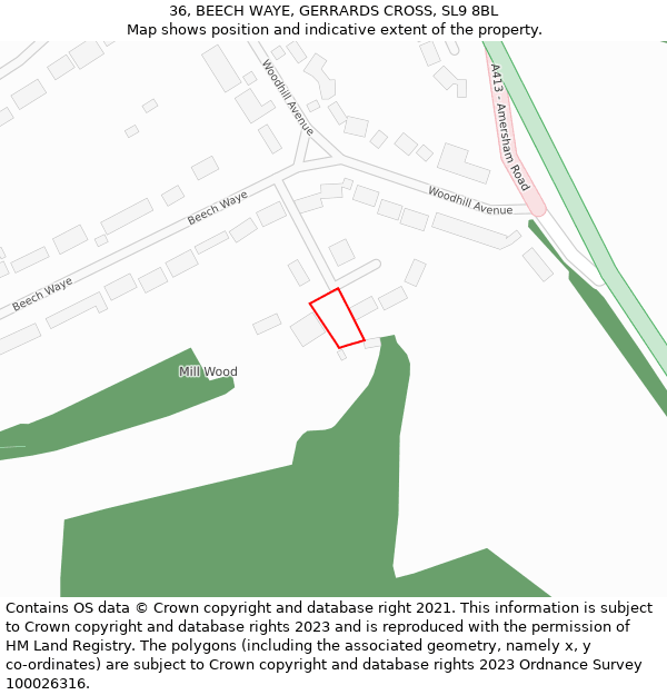 36, BEECH WAYE, GERRARDS CROSS, SL9 8BL: Location map and indicative extent of plot