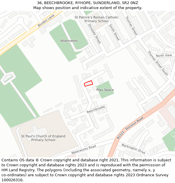 36, BEECHBROOKE, RYHOPE, SUNDERLAND, SR2 0NZ: Location map and indicative extent of plot