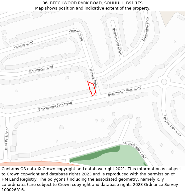 36, BEECHWOOD PARK ROAD, SOLIHULL, B91 1ES: Location map and indicative extent of plot