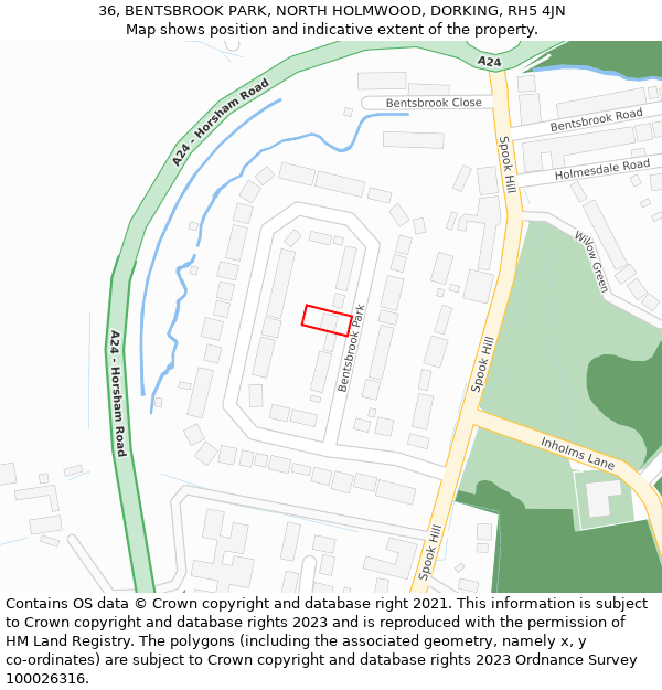 36, BENTSBROOK PARK, NORTH HOLMWOOD, DORKING, RH5 4JN: Location map and indicative extent of plot