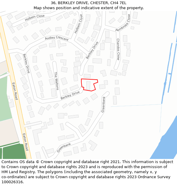 36, BERKLEY DRIVE, CHESTER, CH4 7EL: Location map and indicative extent of plot