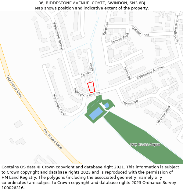 36, BIDDESTONE AVENUE, COATE, SWINDON, SN3 6BJ: Location map and indicative extent of plot