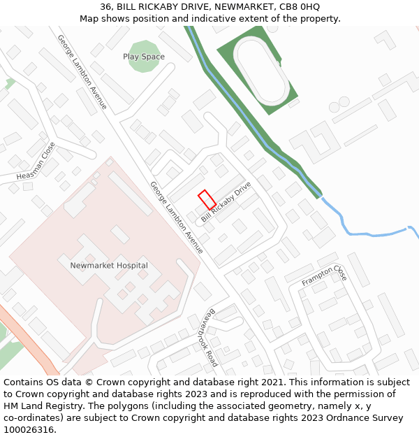 36, BILL RICKABY DRIVE, NEWMARKET, CB8 0HQ: Location map and indicative extent of plot