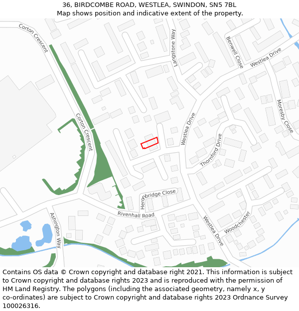 36, BIRDCOMBE ROAD, WESTLEA, SWINDON, SN5 7BL: Location map and indicative extent of plot