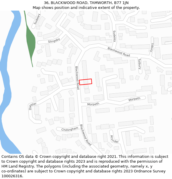 36, BLACKWOOD ROAD, TAMWORTH, B77 1JN: Location map and indicative extent of plot